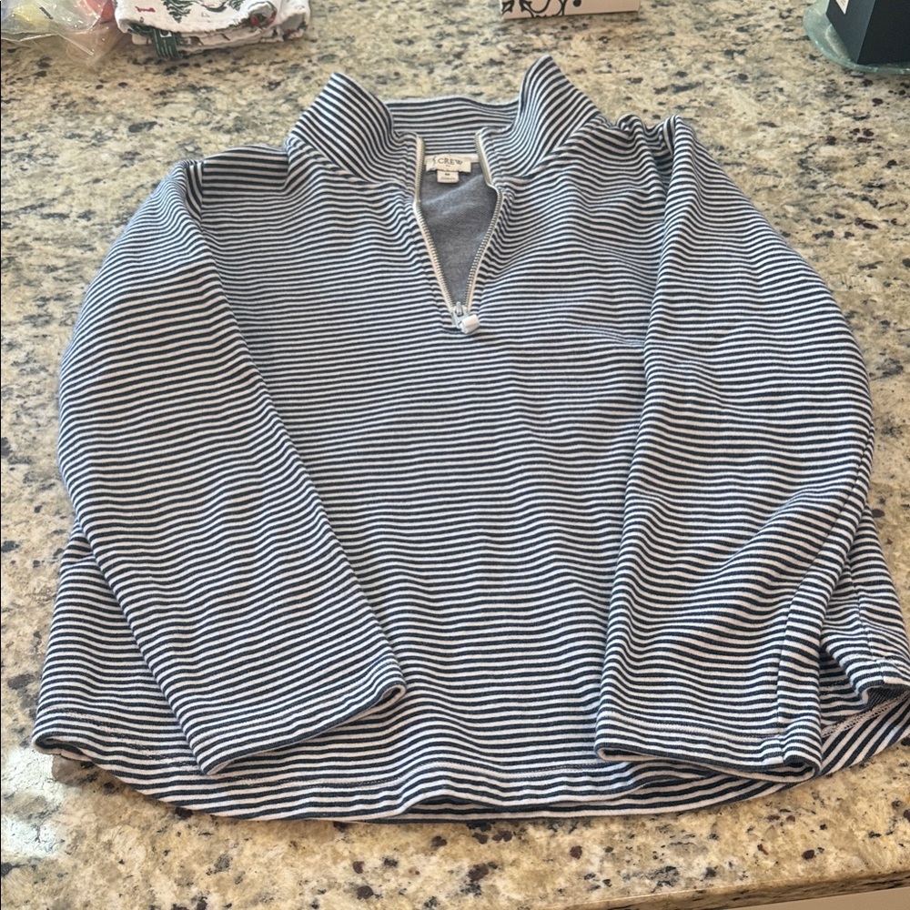J. Crew Navy & White Striped Quarter-Zip Sweatshirt